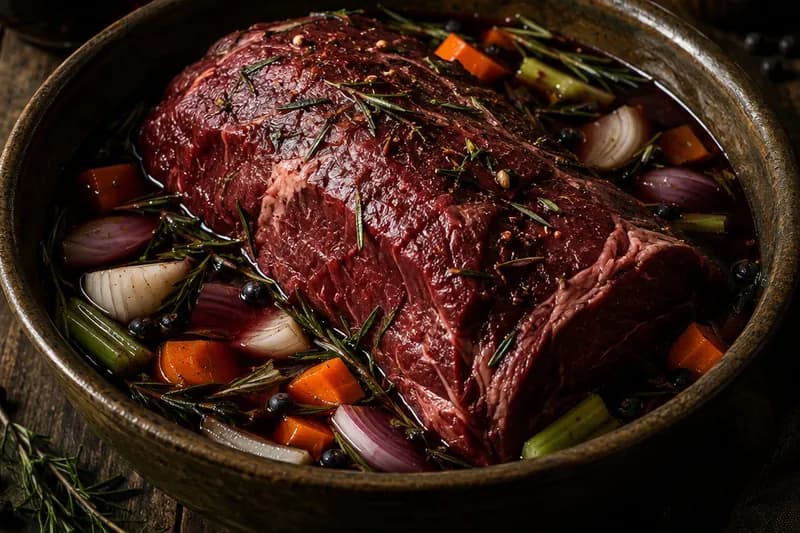 Beize aufkochen und Fleisch einlegen