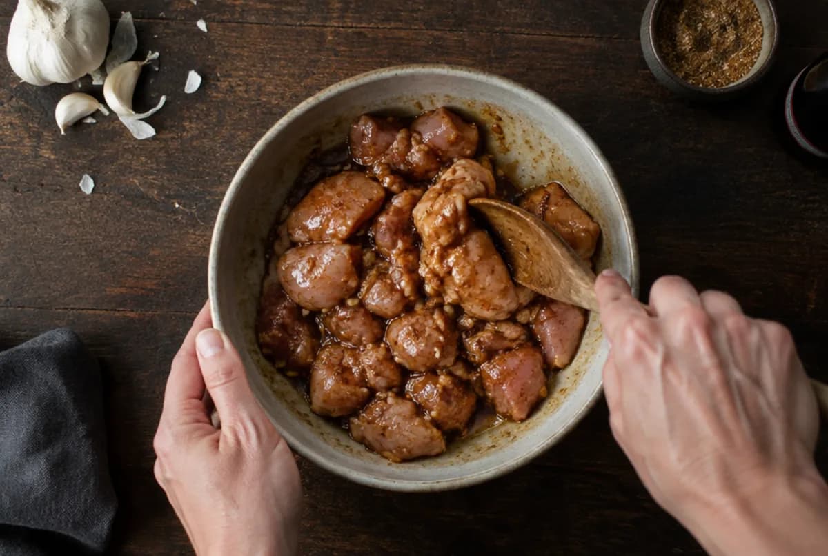 Poulet schneiden und marinieren
