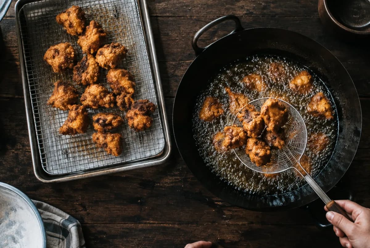 In zwei Portionen frittieren