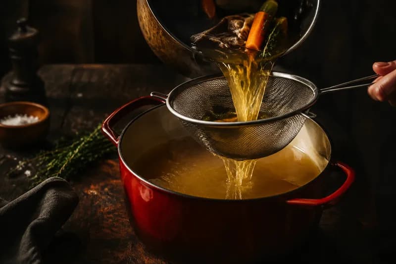Bouillon absieben und würzen