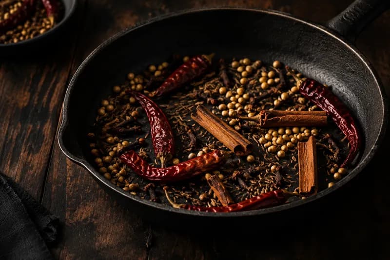 Gewürze rösten und Marinade pürieren