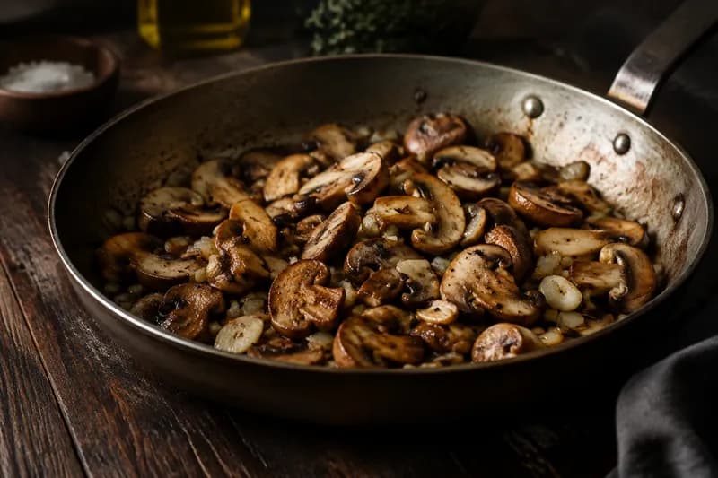 Champignons und Zwiebel anbraten