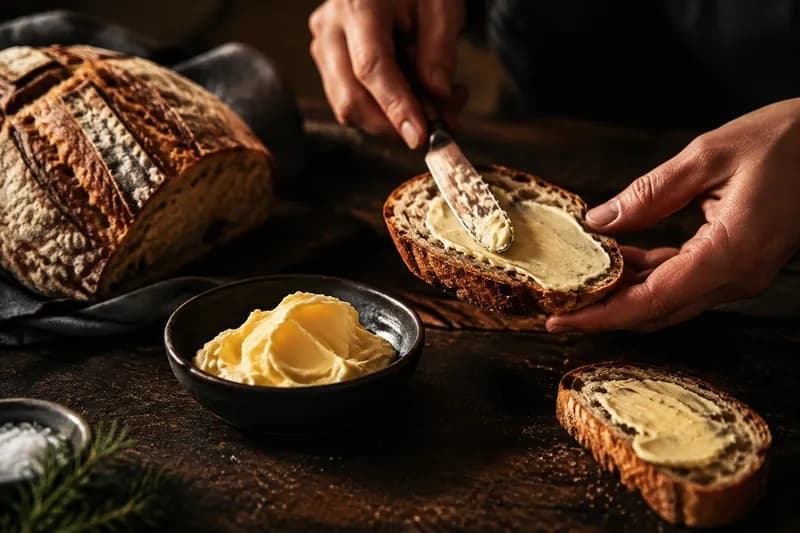 Brot mit Butter bestreichen