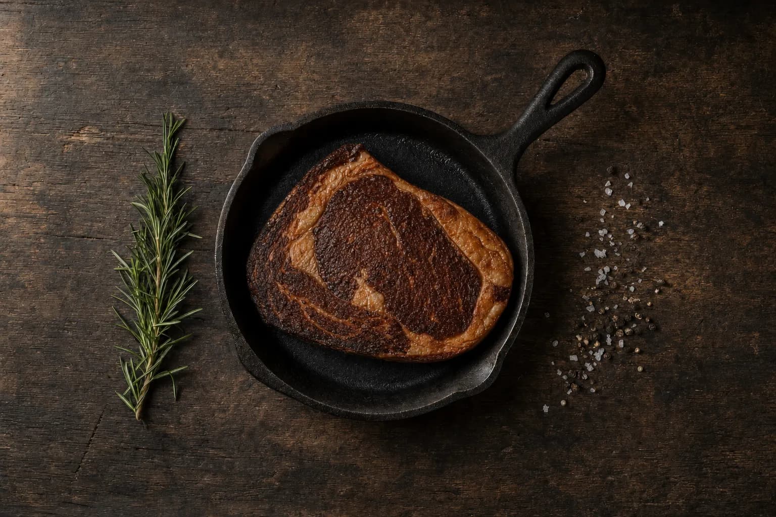 Dry Aged Ribeye mit Kruste in der Gusseisenpfanne