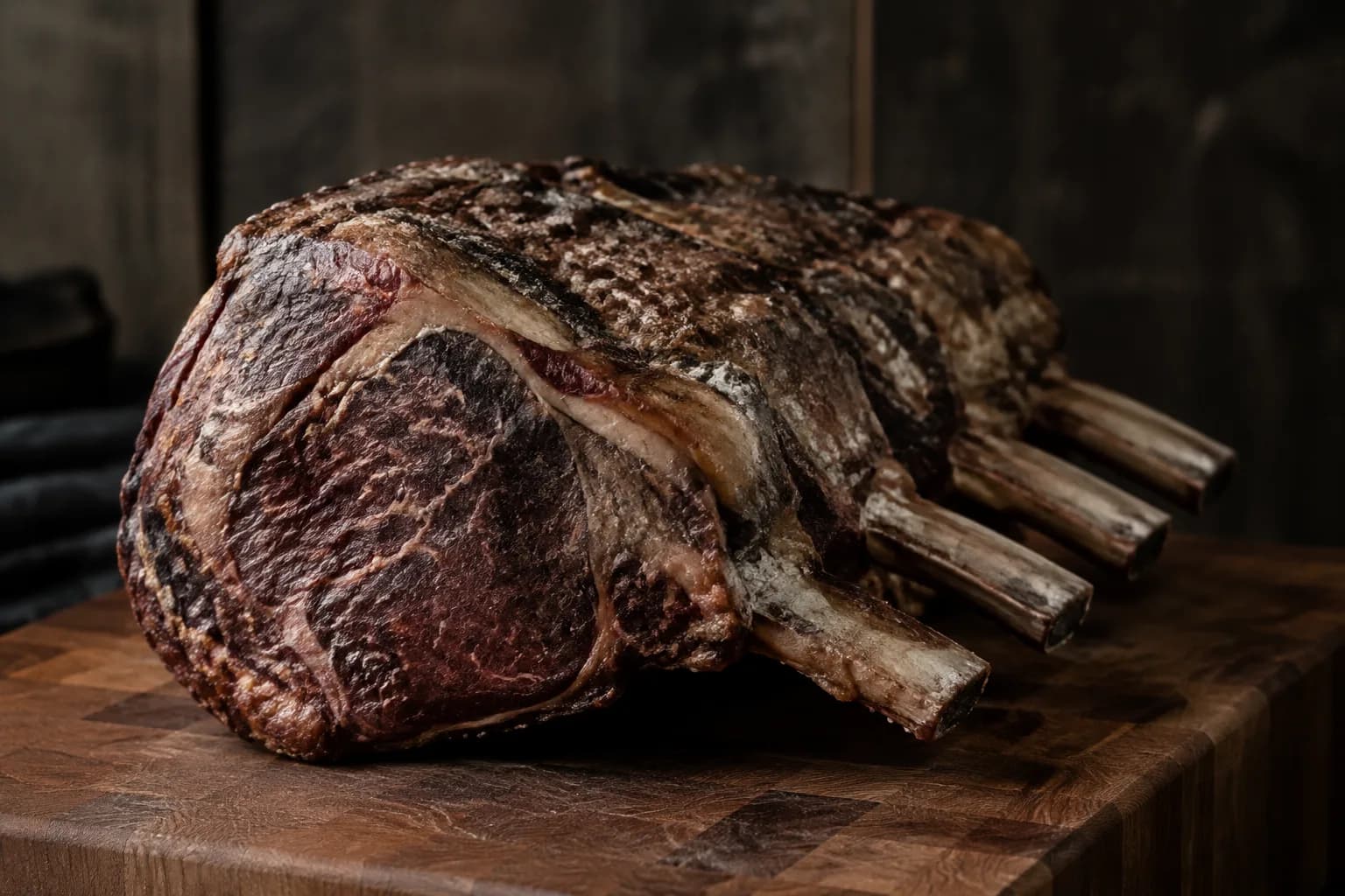 Dry aged gereifter Rindfleisch-Zuschnitt mit dunkler Reifekruste