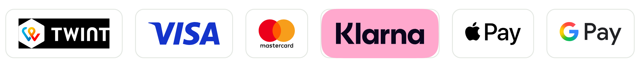 TWINT, Visa, Mastercard, Klarna, Apple Pay und Google Pay