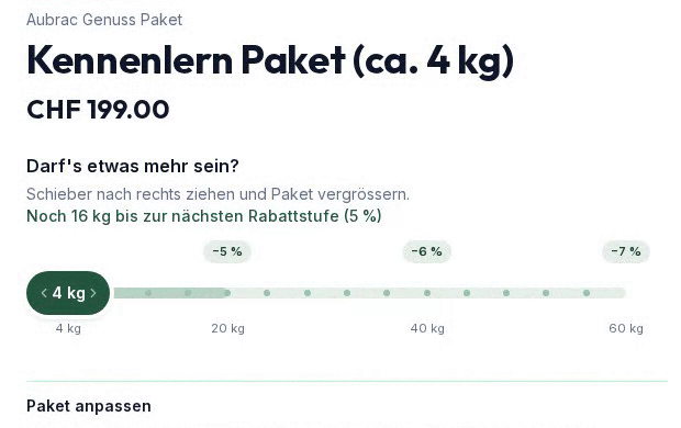 Der Paket-Schieber auf der Produktseite